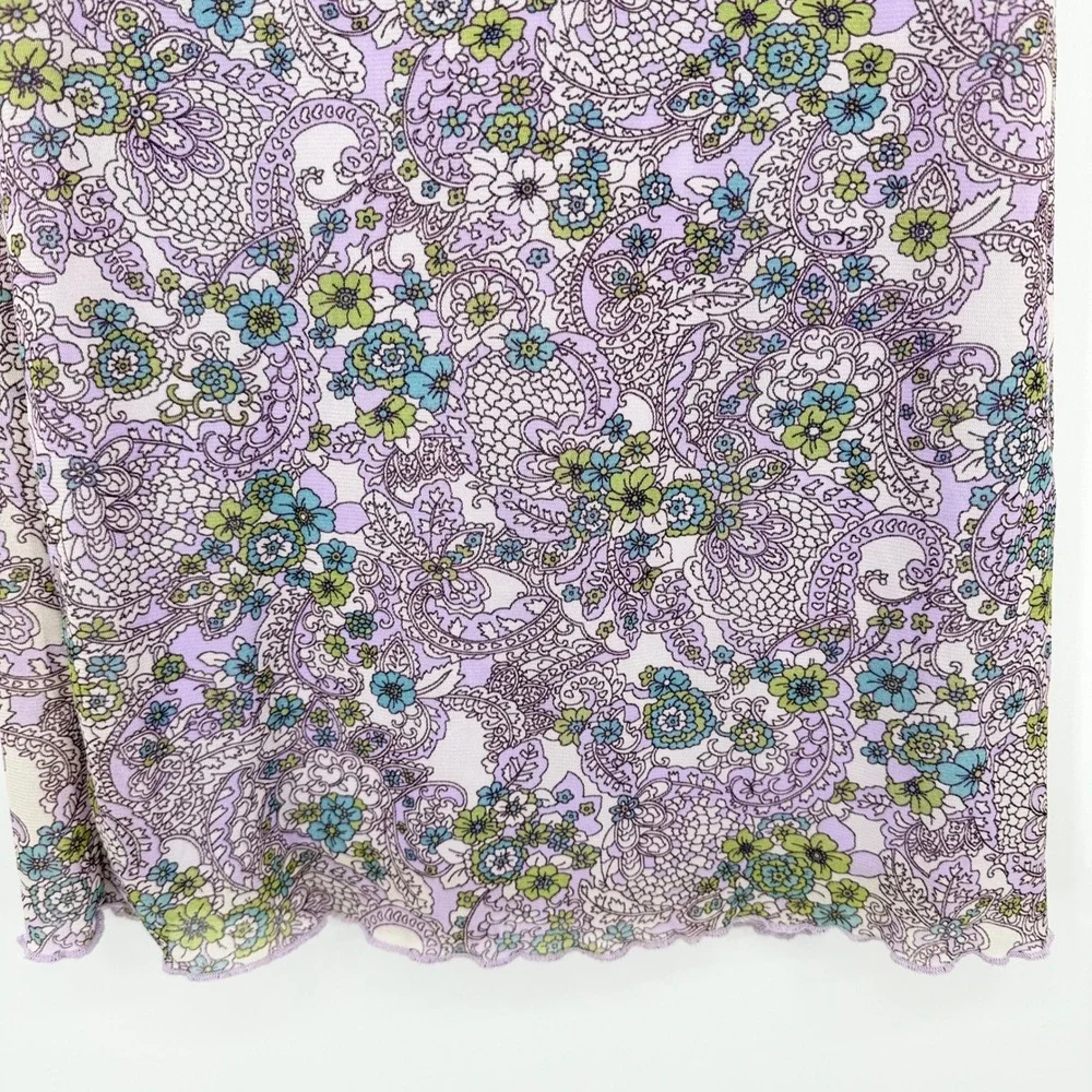 VTG Xhilaration Fairy Mini Dress Sz S Purple Floral Mesh Y2K Sequin Lettuce Hem